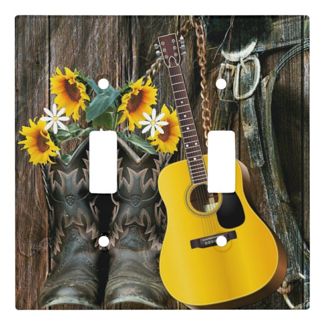 Western Horse Cowboy boots Guitar Sunflowers Light Switch Cover (Front)