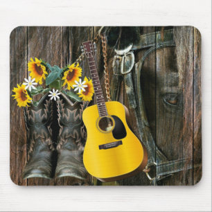 Western Horse Cowboy boots Guitar Sunflowers Mouse Pad