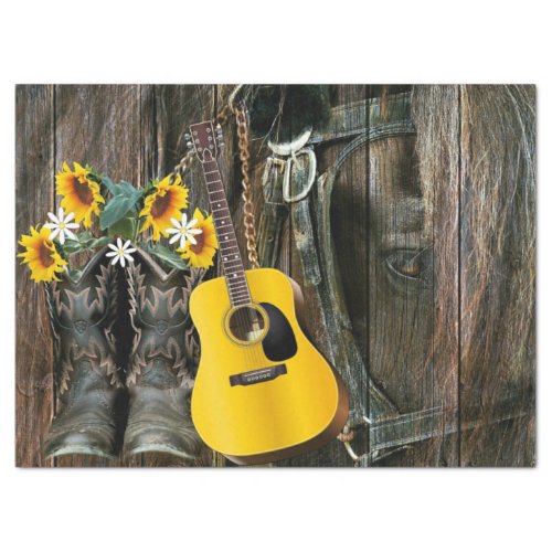 Western Horse Cowboy boots Guitar Sunflowers Tissue Paper