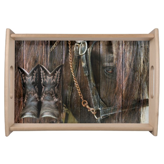 Western Horse Cowboy Boots Serving Tray (Front)