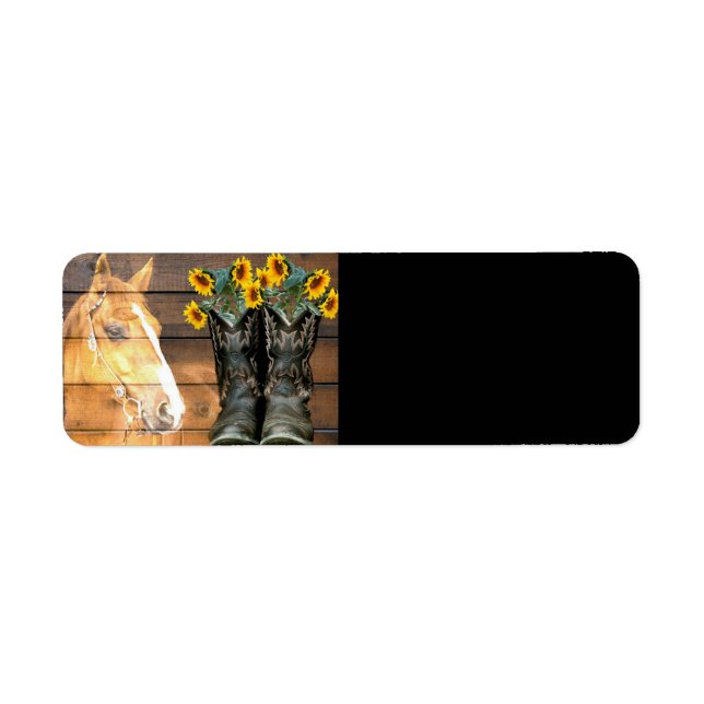 Western Horse Cowboy Boots Sunflowers Barn Board Label (Front)