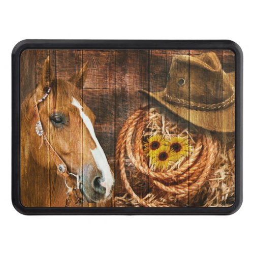 Western Horse Cowboy Hat Lasso Rustic Barn Board Hitch Cover