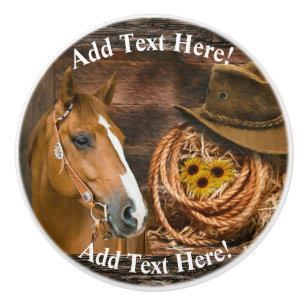 Western Horse Cowboy Hat Lasso Sunflowers  Ceramic Knob