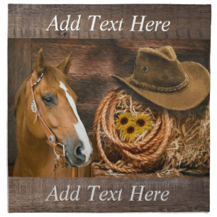 Western Horse Cowboy Hat Lasso Sunflowers  Cloth Napkin