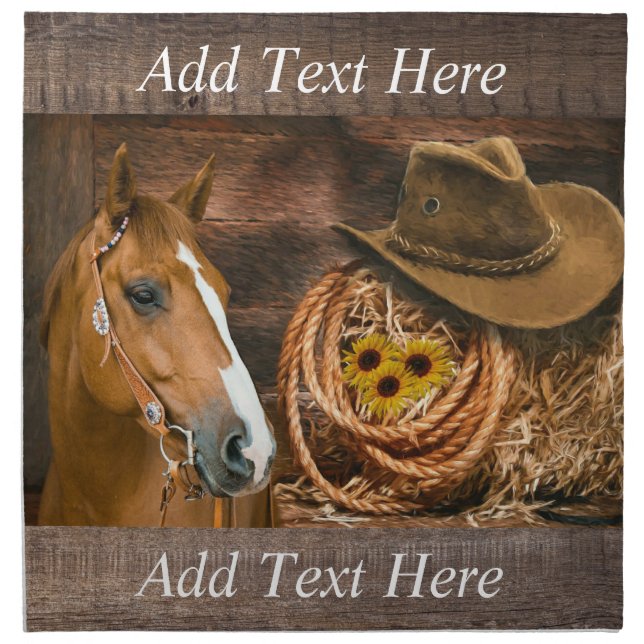 Western Horse Cowboy Hat Lasso Sunflowers  Cloth Napkin (Front)
