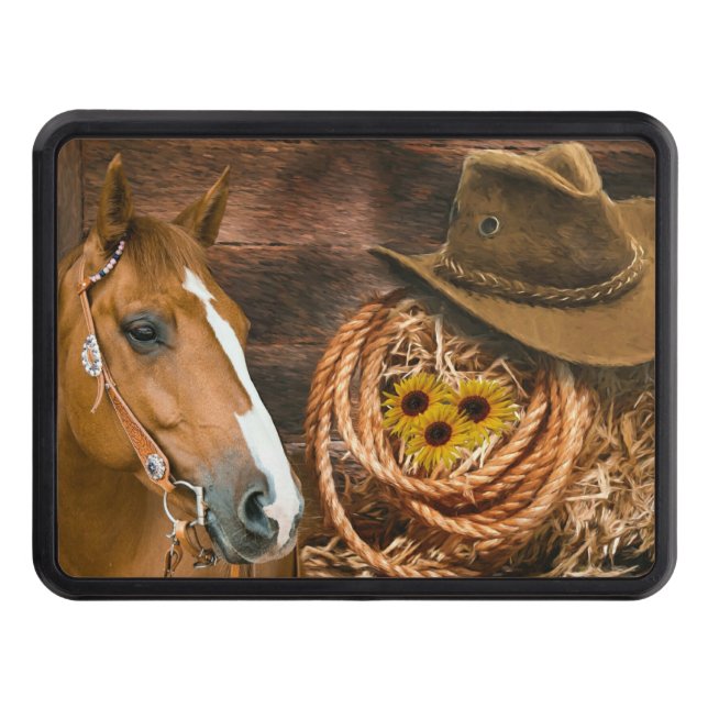 Western Horse Cowboy Hat Lasso Sunflowers  Hitch Cover (Front)