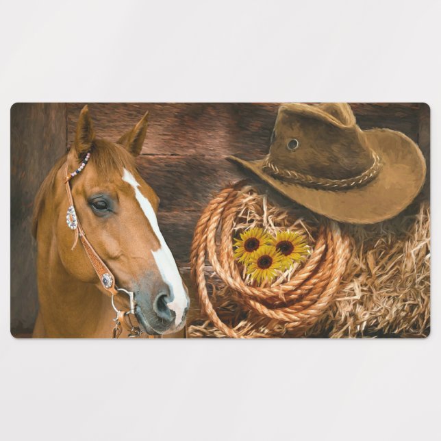Western Horse Cowboy Hat Lasso Sunflowers  Labels (Design 1)