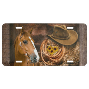 Western Horse Cowboy Hat Lasso Sunflowers License Plate