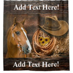 Western Horse Cowboy Hat Lasso Sunflowers  Shower  Curtain
