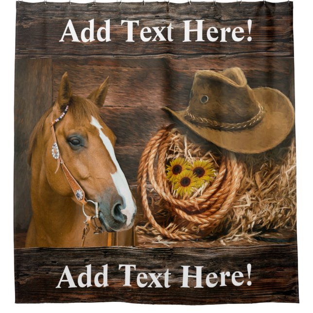 Western Horse Cowboy Hat Lasso Sunflowers  Shower  Curtain (Front)