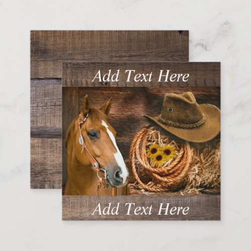 Western Horse Cowboy Hat Lasso Sunflowers  Square Business Card