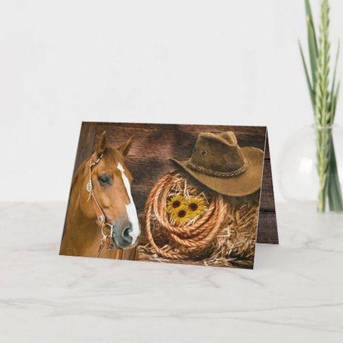 Western Horse Cowboy Hat Lasso Sunflowers  Thank Y Thank You Card