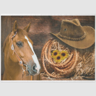 Western Horse Cowboy Hat Lasso Sunflowers Tissue Paper