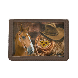 Western Horse Cowboy Hat Lasso Sunflowers Trifold Wallet