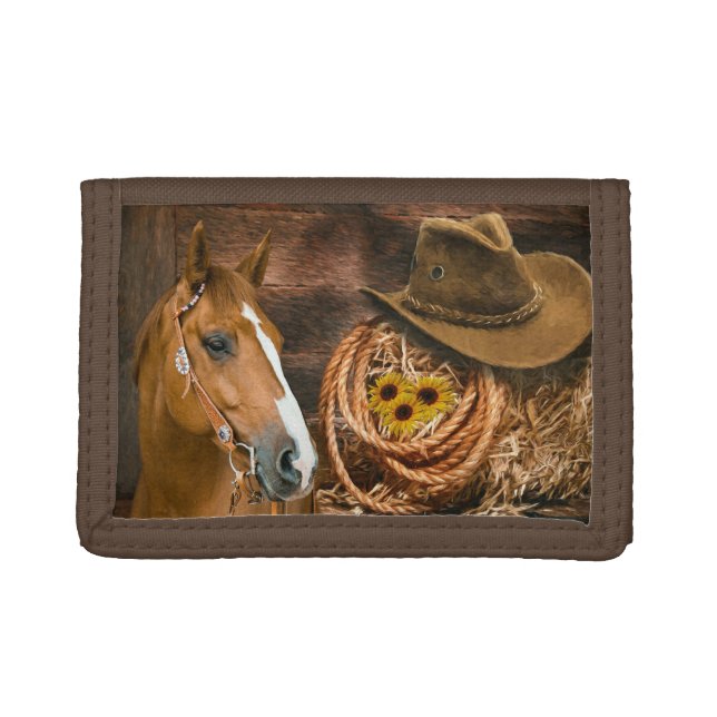 Western Horse Cowboy Hat Lasso Sunflowers  Trifold Wallet (Front)