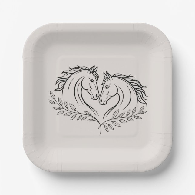 Western Horse Elegant Country Rustic Wedding Paper Plates (Front)