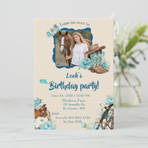 Western Horse Floral Birthday Invitation – Cream