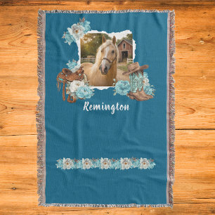 Western Horse Floral Blanket