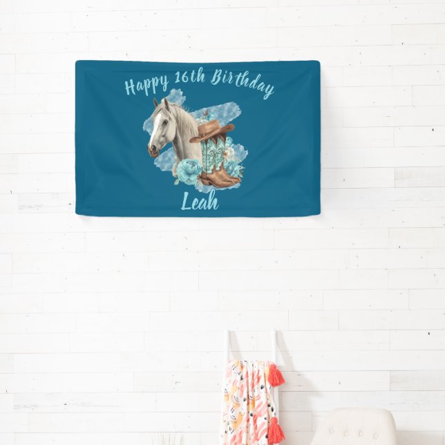 Western Horse Floral Equestrian- Navy Banner (Insitu)