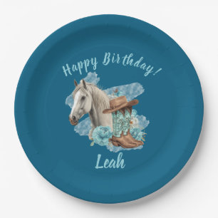 Western Horse Floral Equestrian- Navy Paper Plates
