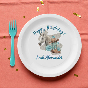 Western Horse Floral Equestrian- White Paper Plates