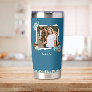 Western Horse Floral Thermal Tumbler – Navy