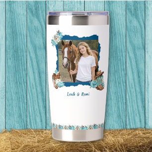 Western Horse Floral Thermal Tumbler – White