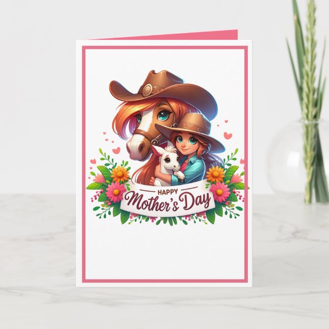 Western Horse Happy  Mother's Day 3 Custom Card (Front)