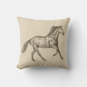 Western Horse Horseshoe Equestrian Pony Brown Tan Throw Pillow