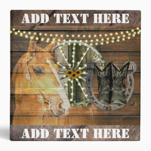 Western Horse Horseshoe Wagon Wheel Cowboy Boots 3 Ring Binder
