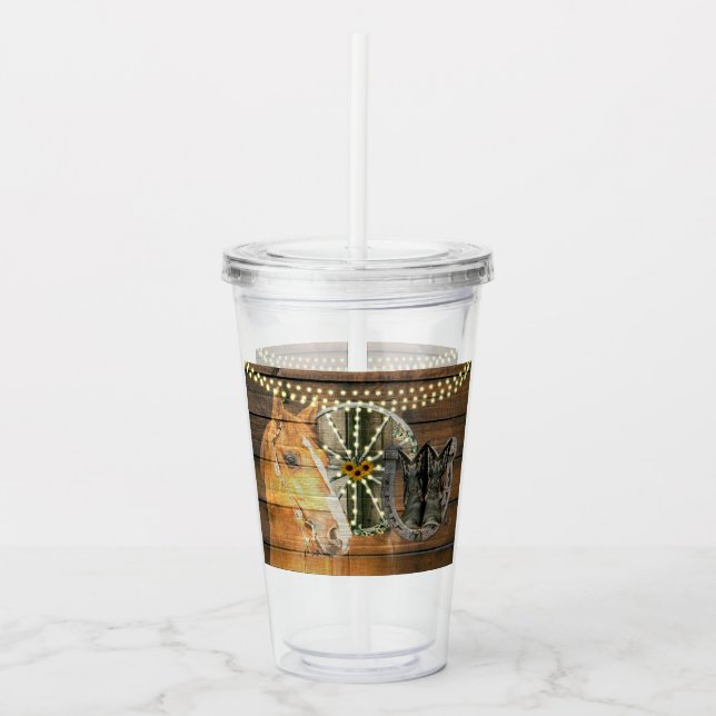 Western Horse Horseshoe Wagon Wheel Cowboy Boots Acrylic Tumbler (Front)