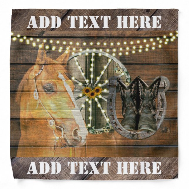Western Horse Horseshoe Wagon Wheel Cowboy Boots Bandana (Front)