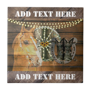 Western Horse Horseshoe Wagon Wheel Cowboy Boots Ceramic Tile