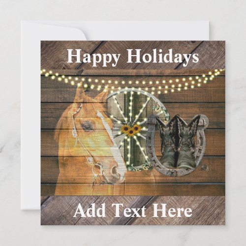 Western Horse Horseshoe Wagon Wheel Cowboy Boots Holiday Card