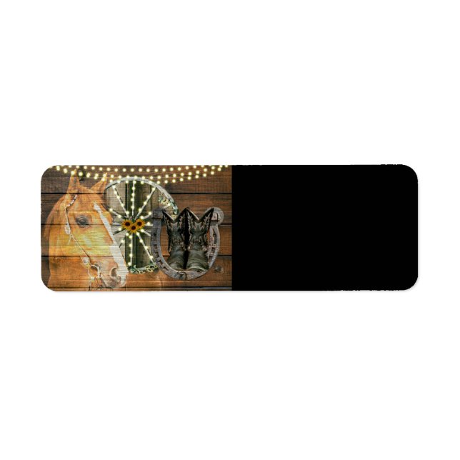 Western Horse Horseshoe Wagon Wheel Cowboy Boots Label (Front)