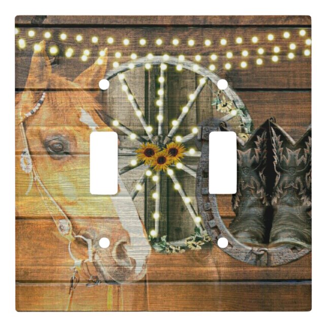 Western Horse Horseshoe Wagon Wheel Cowboy Boots Light Switch Cover (Front)