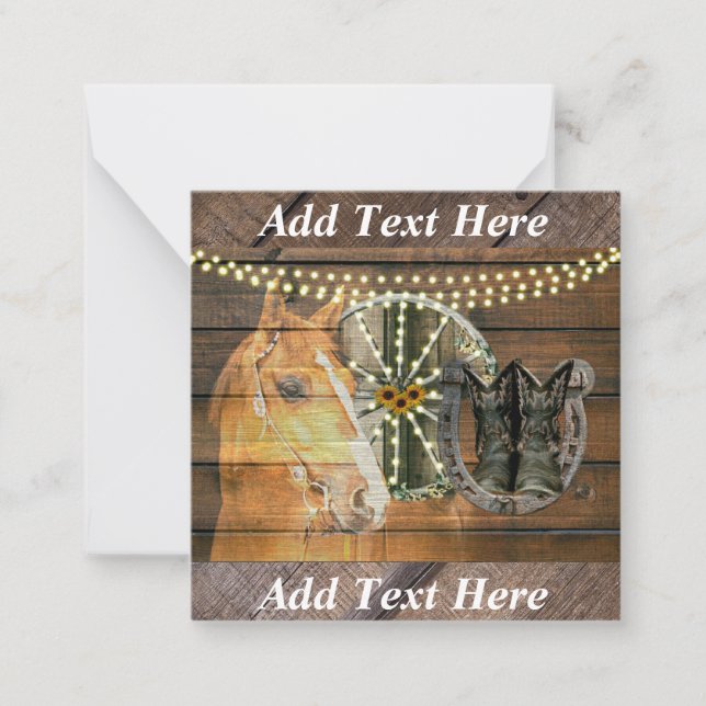 Western Horse Horseshoe Wagon Wheel Cowboy Boots Note Card (Front)