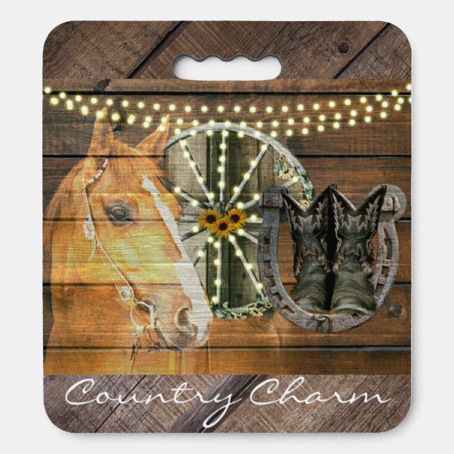 Western Horse Horseshoe Wagon Wheel Cowboy Boots Seat Cushion (Front Vertical)
