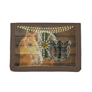 Western Horse Horseshoe Wagon Wheel Cowboy Boots Tri-fold Wallet