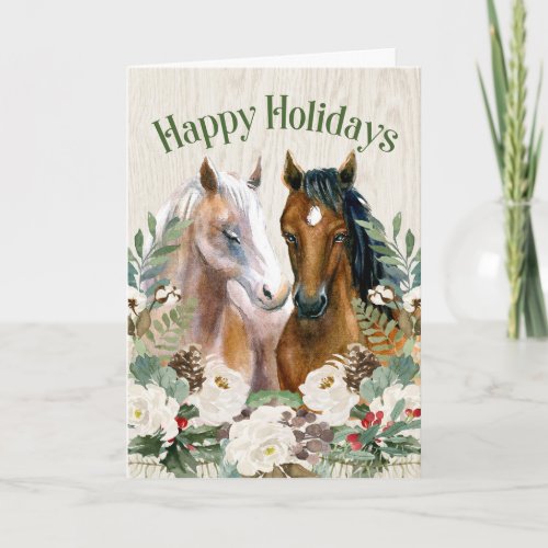 Western Horse Pair in Country Style Christmas Holiday Card
