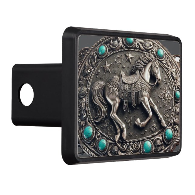 Western Horse Pewter and Turquoise Hitch Cover (Right)