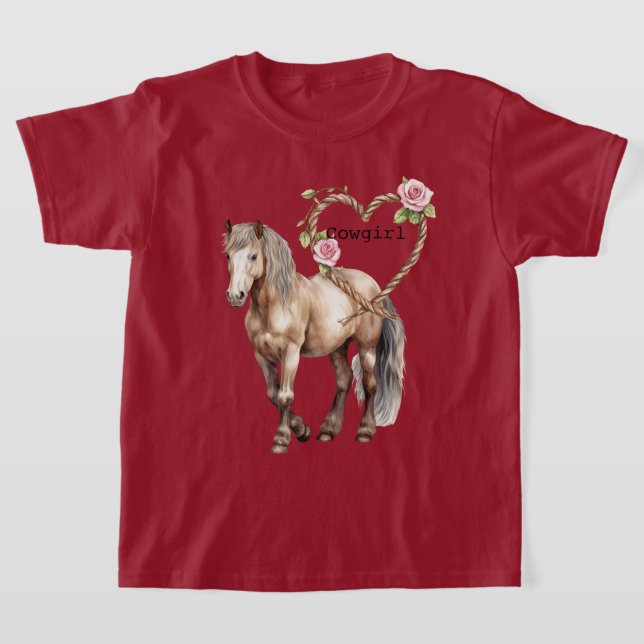 Western Horse Pink Floral Heart Rope T-Shirt (Laydown)