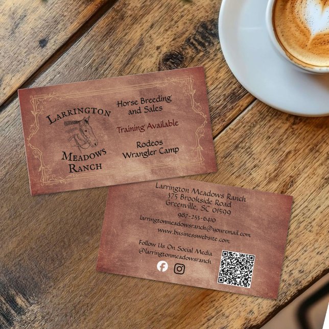 Western Horse Ranch Customizable Logo QR Code Business Card (Creator Uploaded)