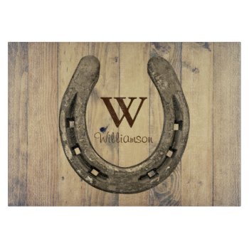 Western Horse Ranch Horseshoe & Barn Wood Planks Cutting Board by GrudaHomeDecor at Zazzle