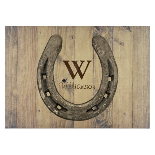 Western Horse Ranch Horseshoe  Barn Wood Planks Cutting Board