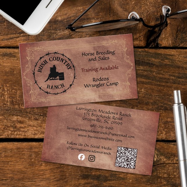 Western Horse Ranch Personailze Logo QR Code Business Card (Creator Uploaded)