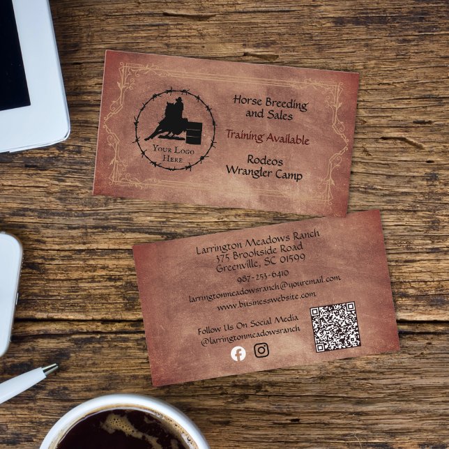 Western Horse Ranch Your Logo QR Code Business Card (Creator Uploaded)