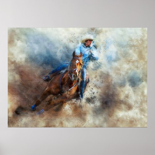 Western Horse Rodeo Cowboy Art Wall Poster