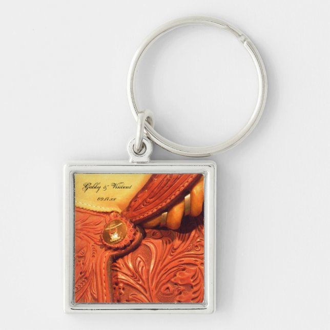 Western Horse Saddle Country Wedding Keychain (Front)