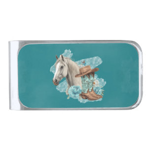 Western Horse Silver Finish Money Clip